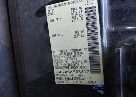 2010 Nissan Altima 2.5 S from USA, damaged, VIN 1N4AL2AP0AN563417